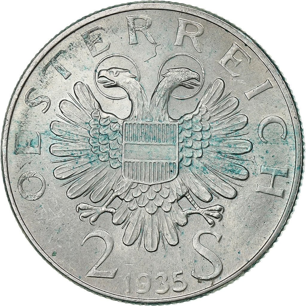 Áustria, 2 Schilling, 1935, Prata, AU(55-58), KM:2855