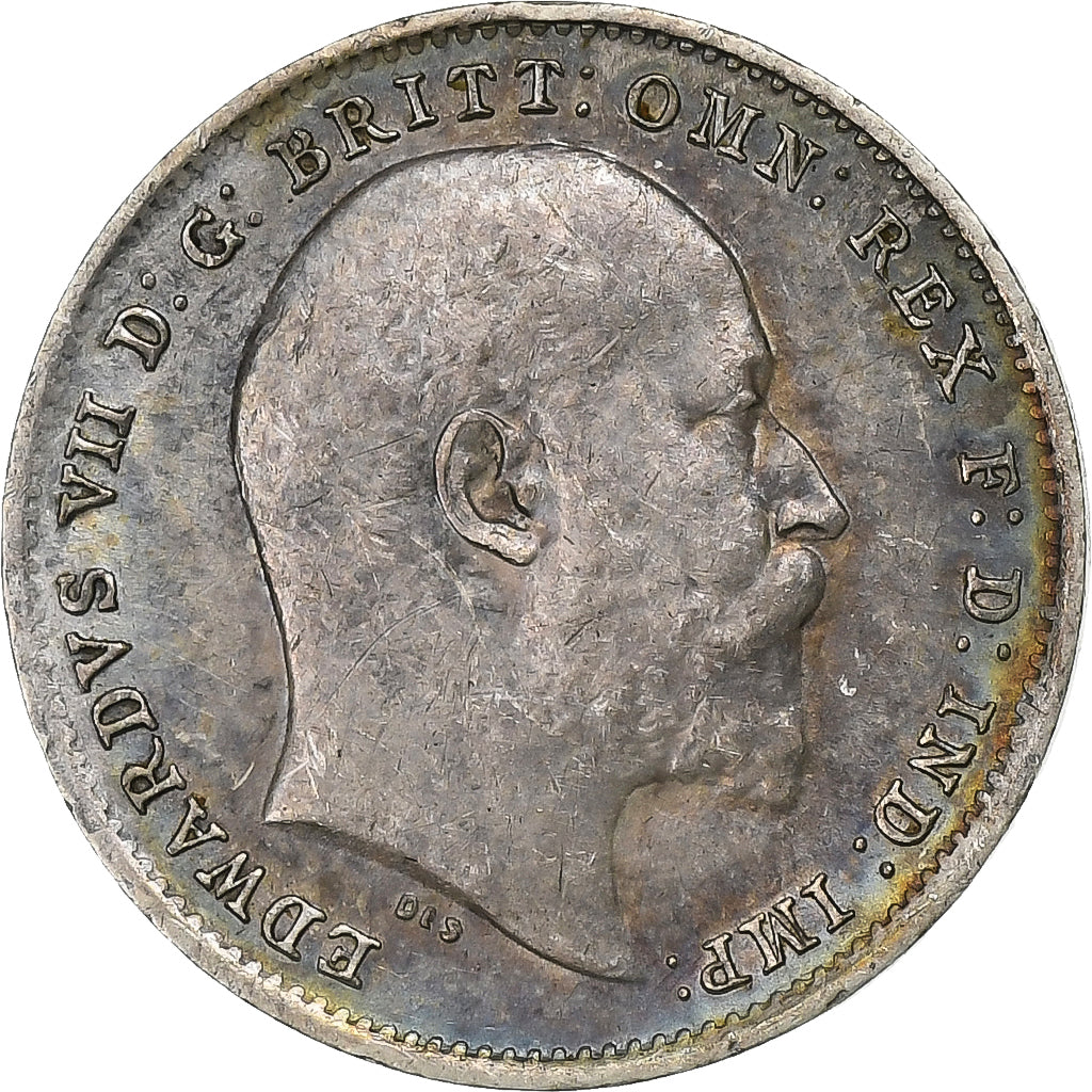 Gran Bretaña, Edward VII, 3 Pence, 1902, Plata, MBC+, KM:797.1