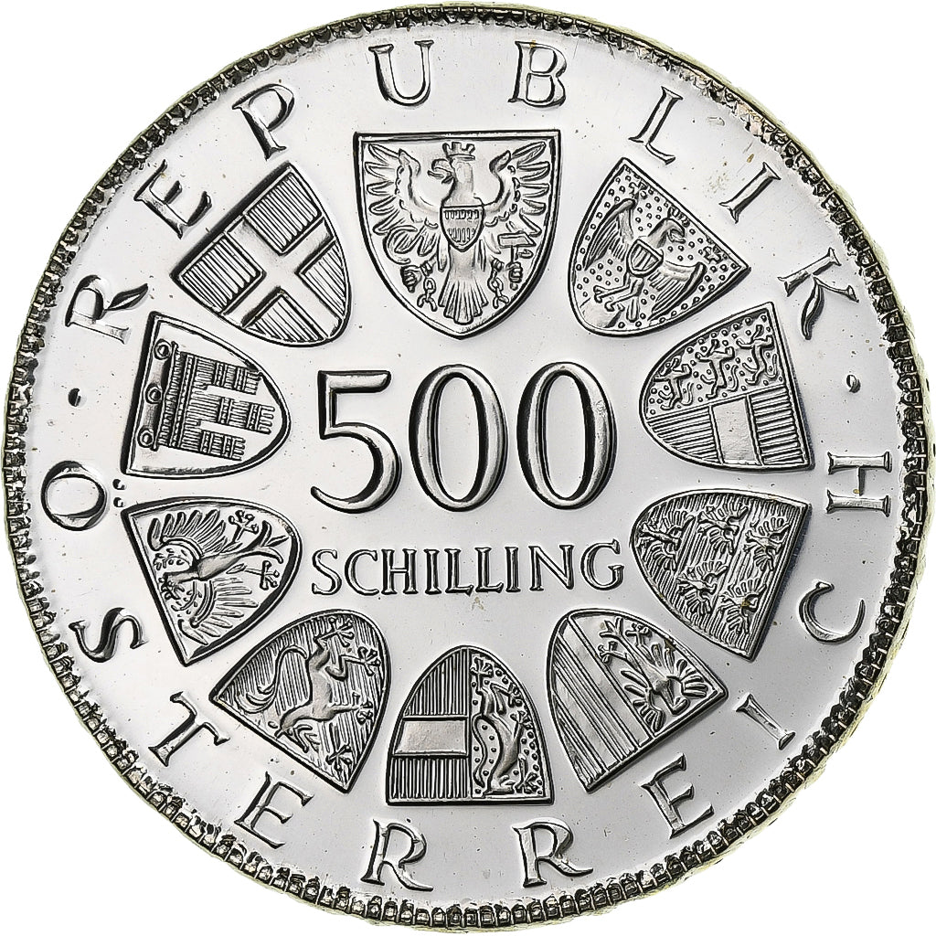 Áustria, 500 Schilling, 1982, Vienna, Proof, Prata, MS(65-70), KM:2956
