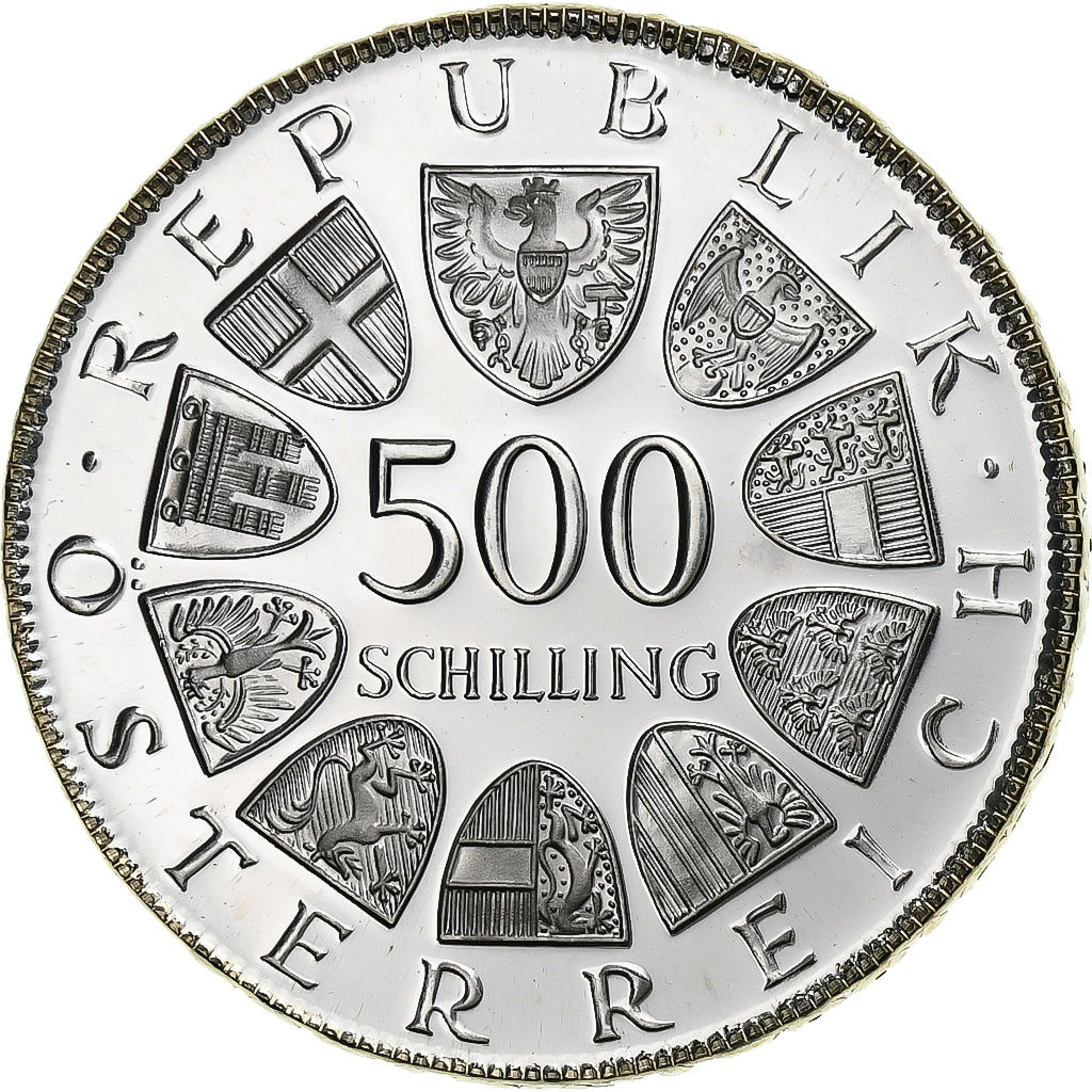 Áustria, 500 Schilling, 1982, Vienna, Proof, Prata, MS(65-70), KM:2959