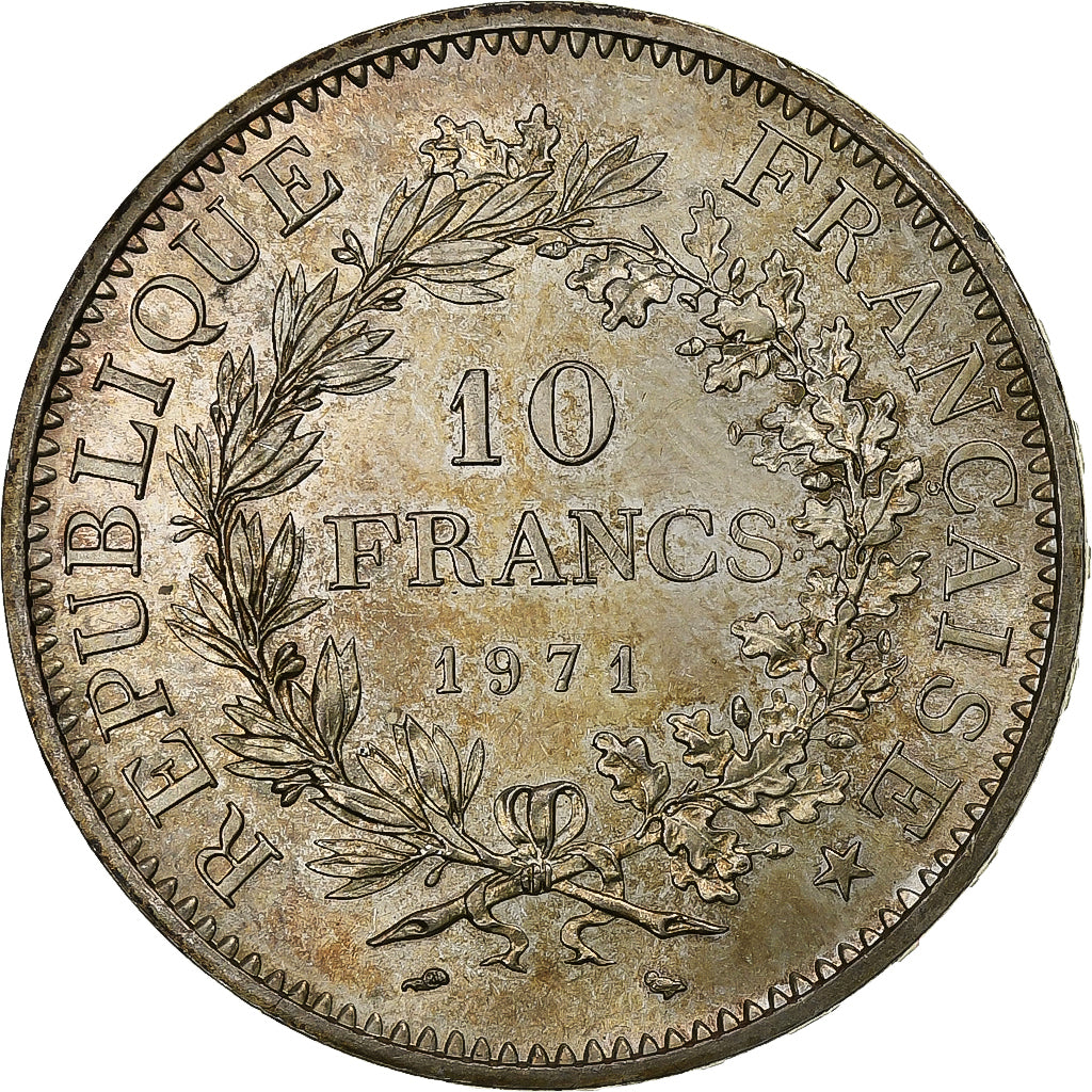 France, 10 Francs, Hercule, 1971, Paris, Silver, MS(63), KM:932