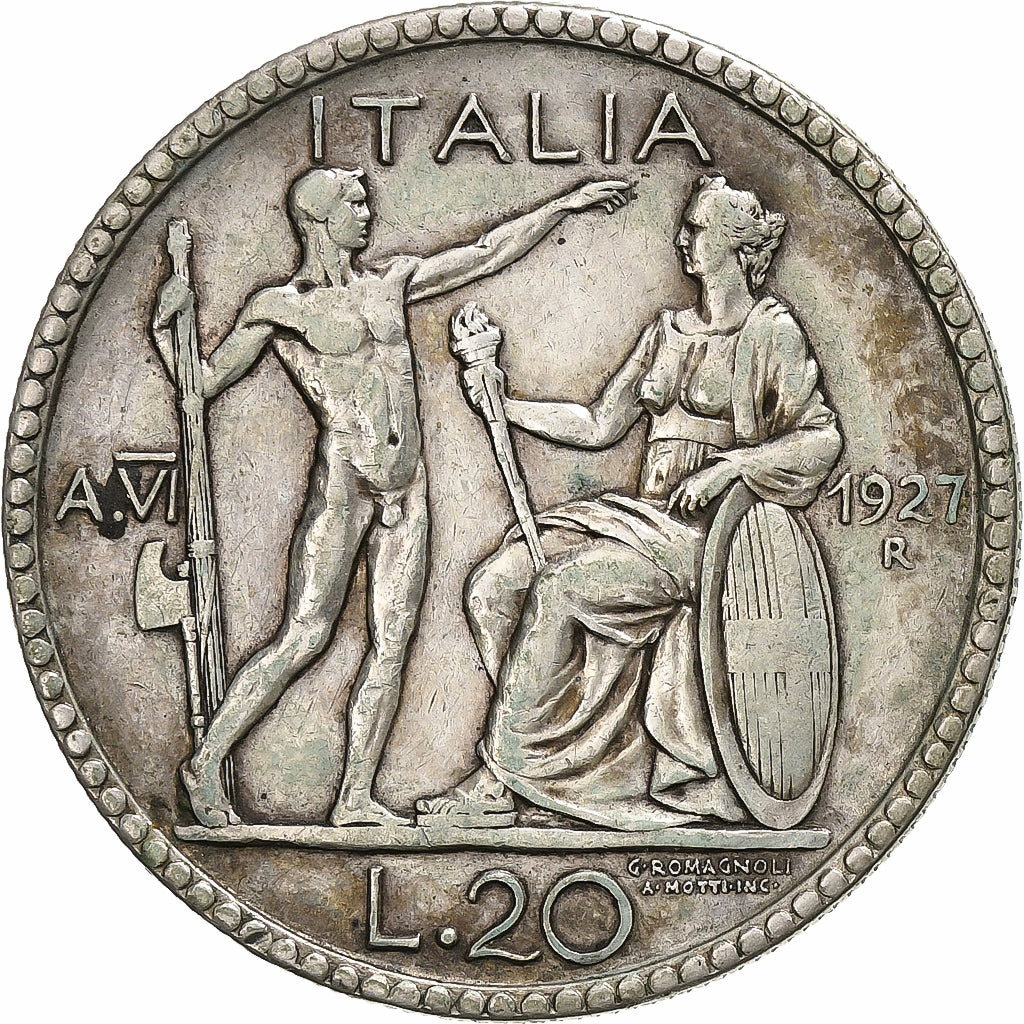 Włochy, Vittorio Emanuele III, 20 Lire, 1927, Rome, Srebro, EF(40-45), KM:69
