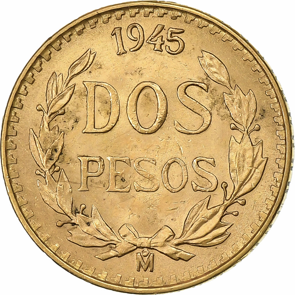Mexique, 2 Pesos, 1945, Mexico City, Or, TTB+