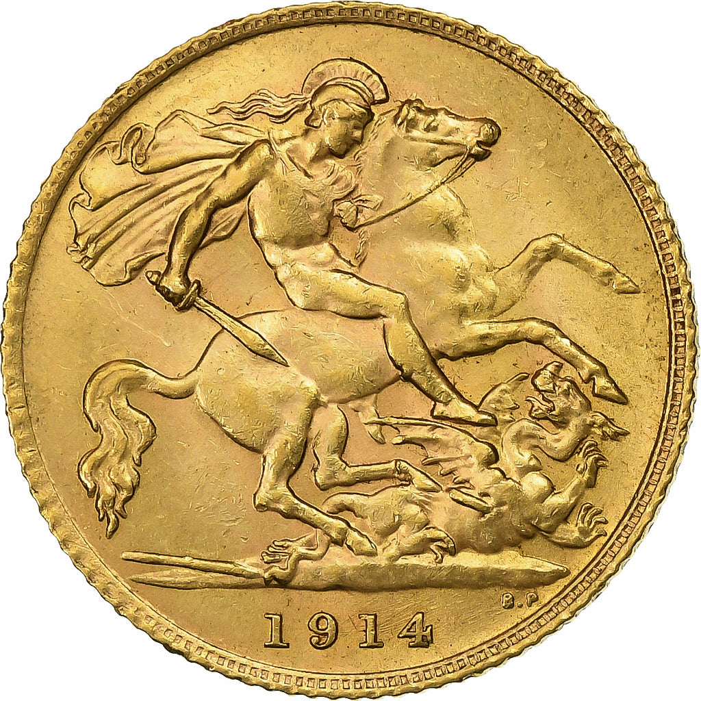 Great Britain, George V, 1/2 Sovereign, 1914, London, Gold, MS(63), KM:819