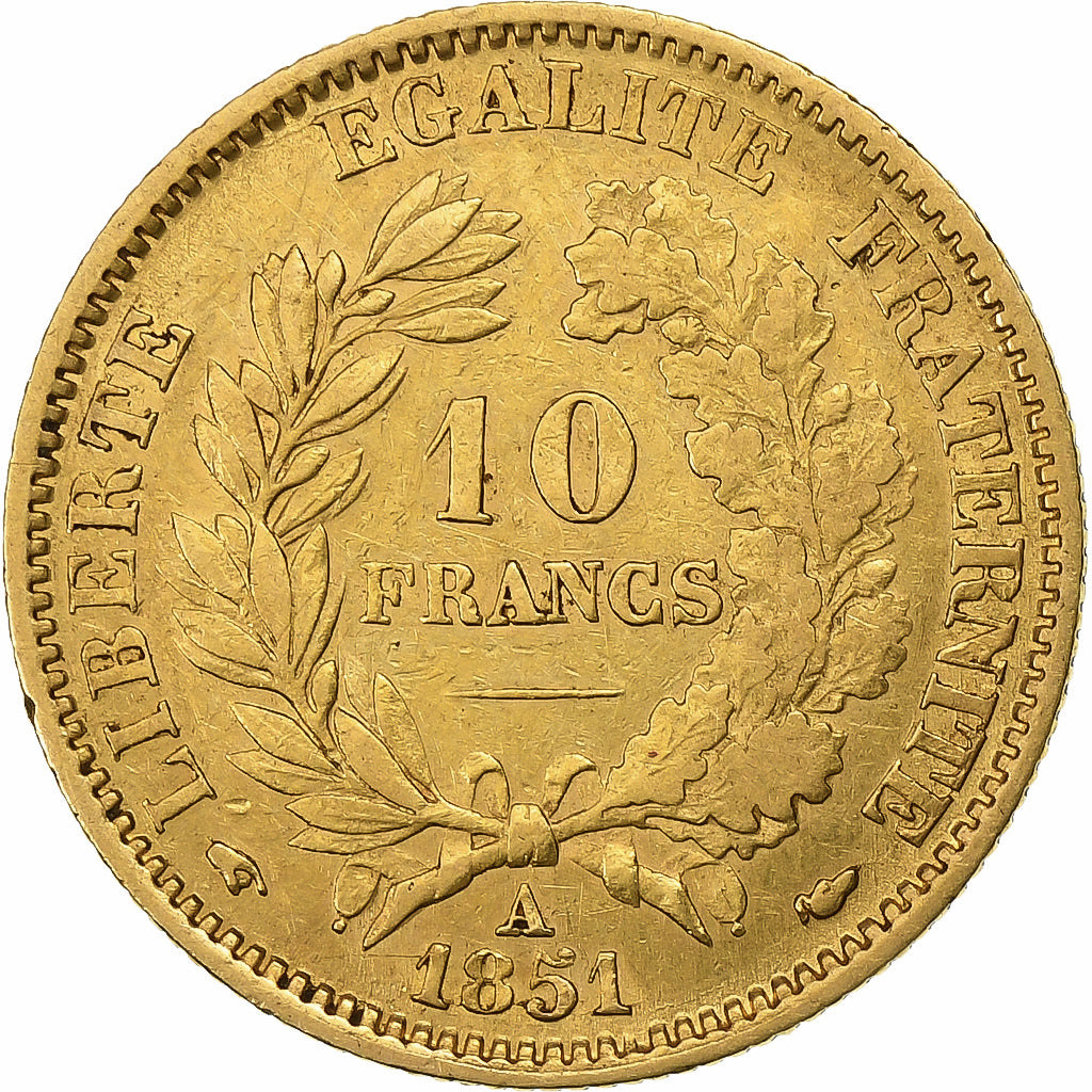Frankreich, 10 Francs, Cérès, 1851, Paris, Gold, SS, Gadoury:1012, KM:770