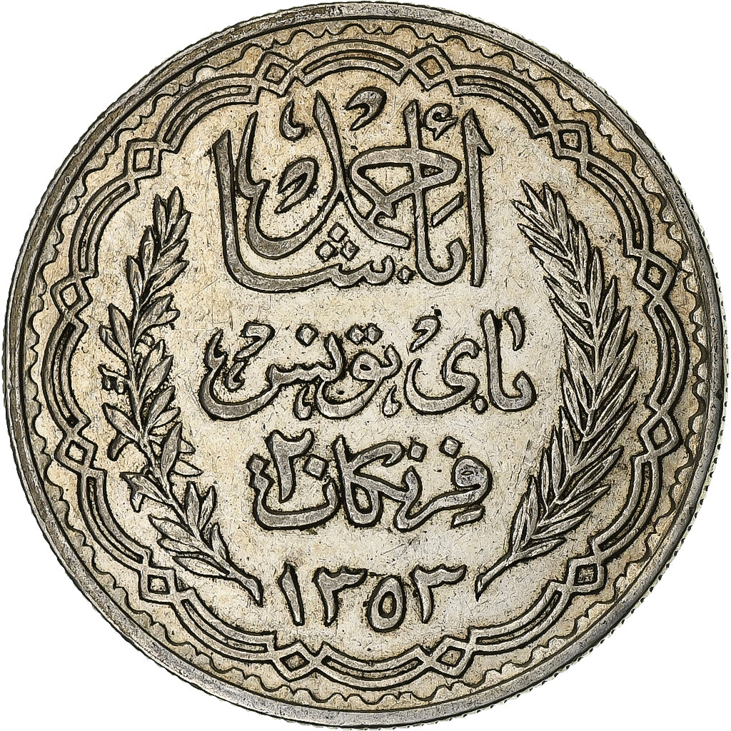 Tunisia, Ahmad Pasha Bey, 20 Francs, 1935/AH1353, Paris, Argento, BB, KM:263