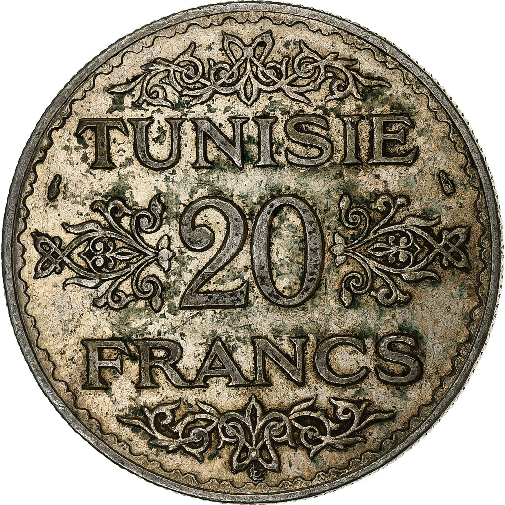Tunisia, Ahmad Pasha Bey, 20 Francs, 1935/AH1353, Paris, Argento, BB, KM:263