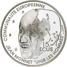 France, 100 Francs-15 Ecus, Jean Monnet, 1992, Paris, BE, Silver, MS(65-70)