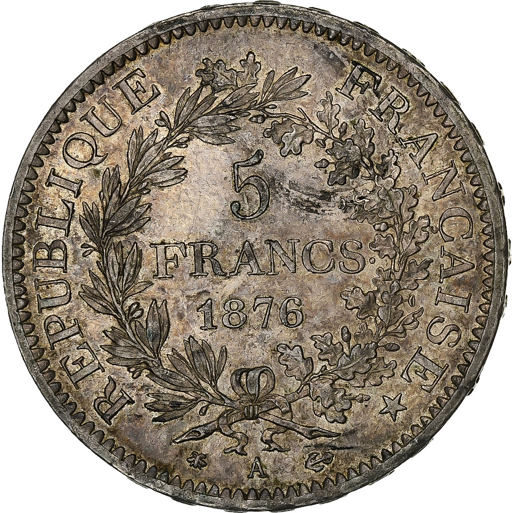 France, 5 Francs, Hercule, 1876, Paris, Silver, MS(60-62), Gadoury:745a