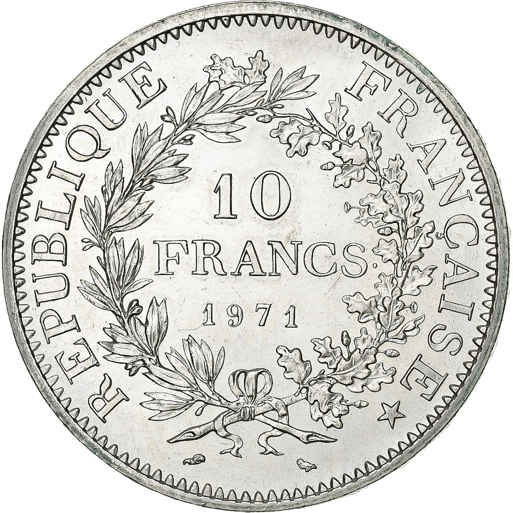 France, 10 Francs, Hercule, 1971, Paris, Silver, MS(63), KM:932