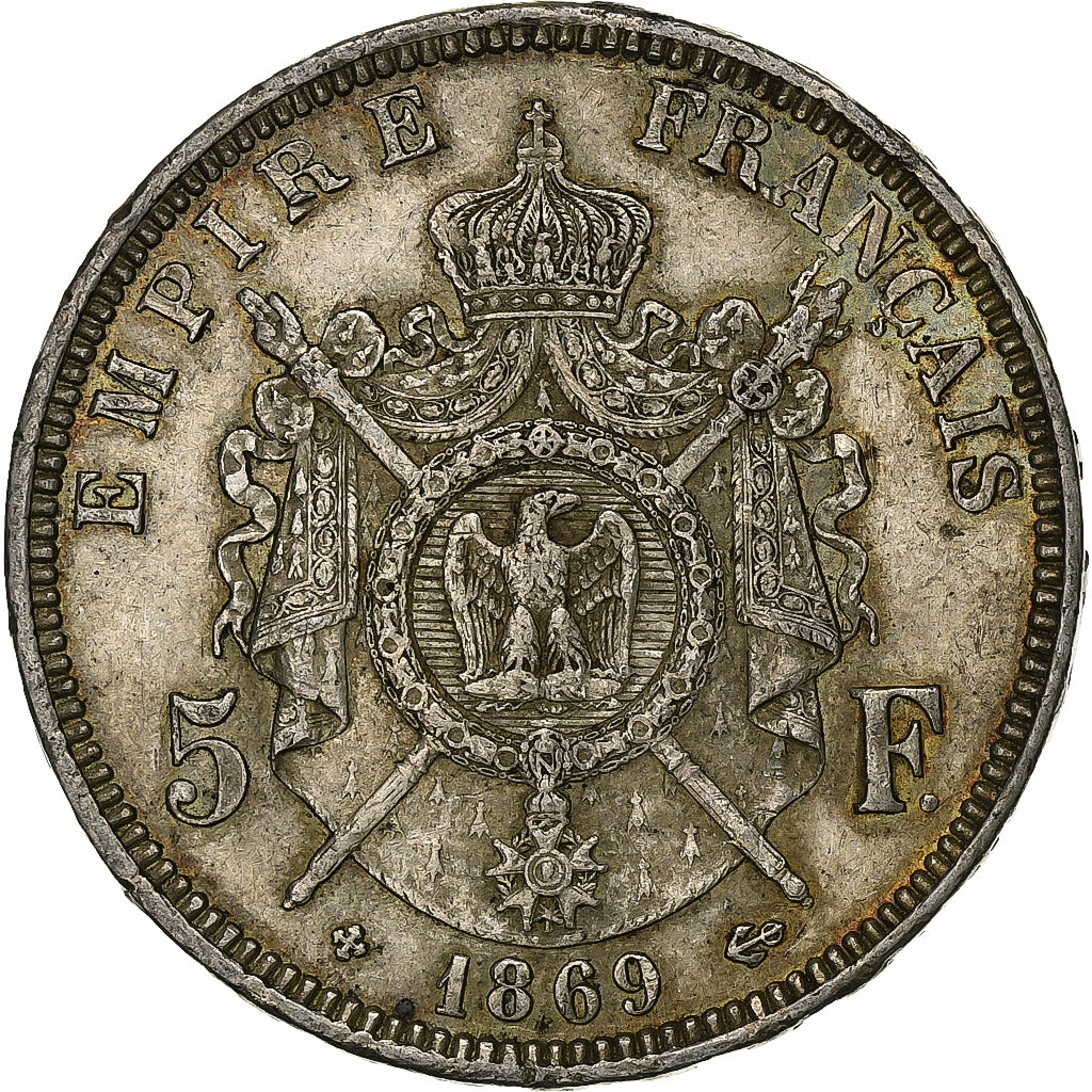 France, Napoleon III, 5 Francs, 1869, Strasbourg, Silver, AU(50-53)