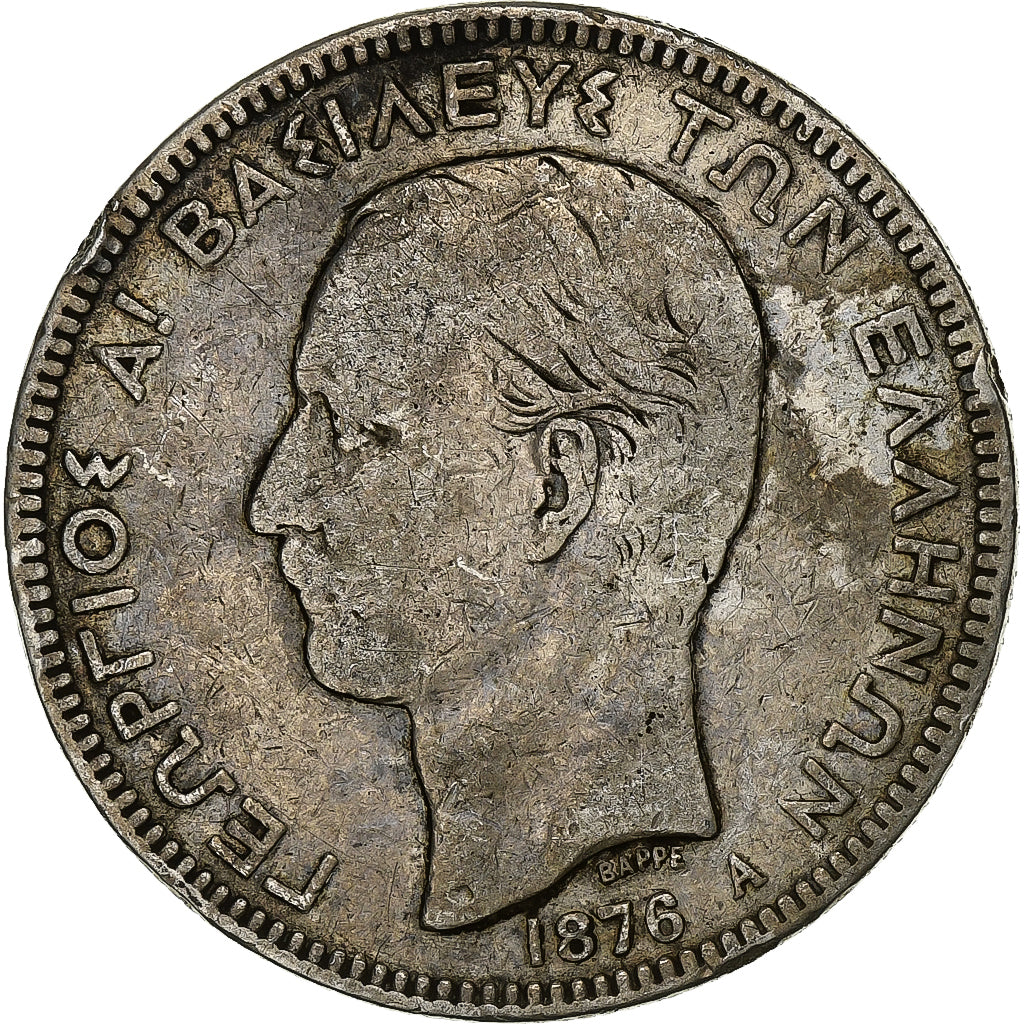 Greece, George I, 5 Drachmai, 1876, Paris, Silver, VF(20-25), KM:47