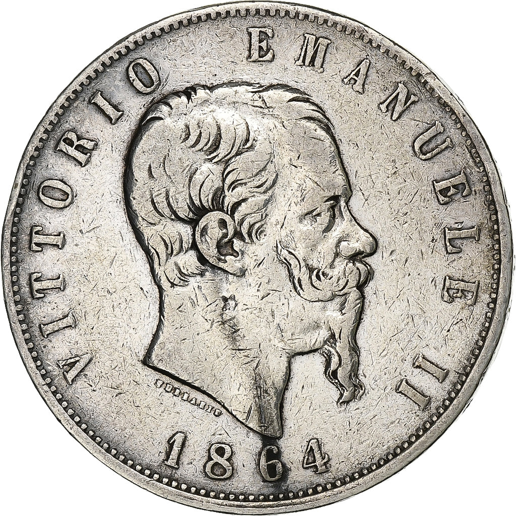 Italy, Vittorio Emanuele II, 5 Lire, 1864, Naples, Silver, VF(20-25), KM:8.2