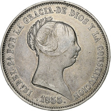 Spain, Isabel II, 20 Réales, 1855, Sevilla, Silver, VF(20-25), KM:593.3