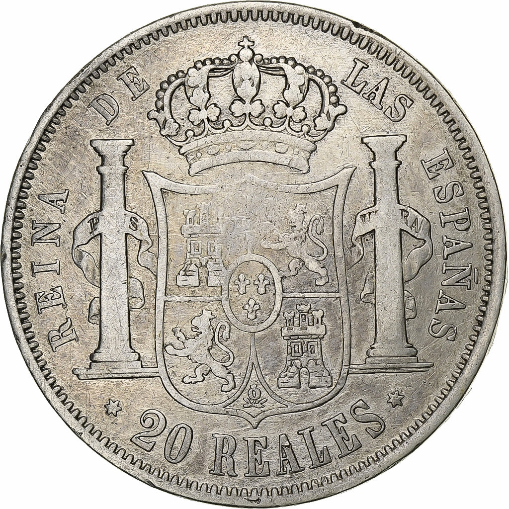 Spain, Isabel II, 20 Réales, 1855, Sevilla, Silver, VF(20-25), KM:593.3