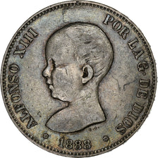 Spain, Alfonso XIII, 5 Pesetas, 1888, Madrid, Silver, EF(40-45), KM:689