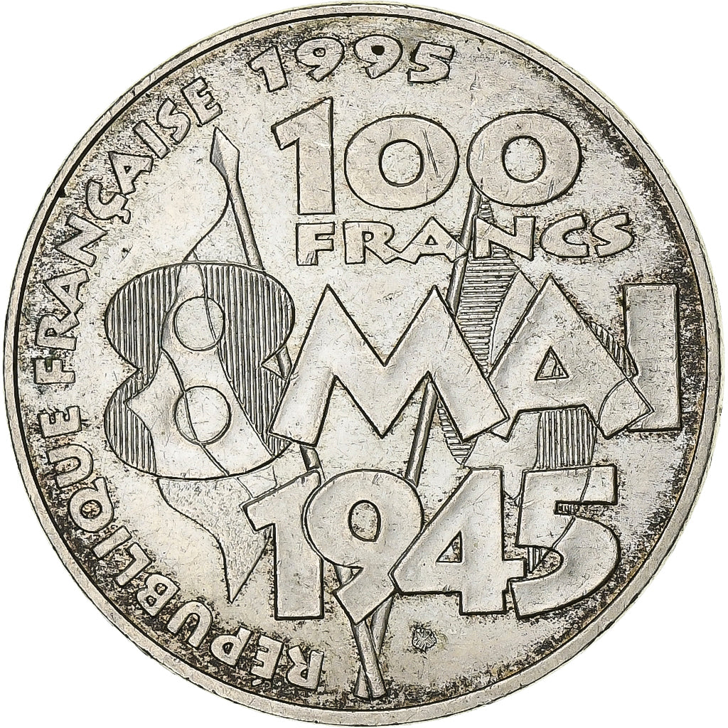 France, 100 Francs, 8 mai 1945, 1995, Silver, AU(55-58), Gadoury:952, KM:1116.1