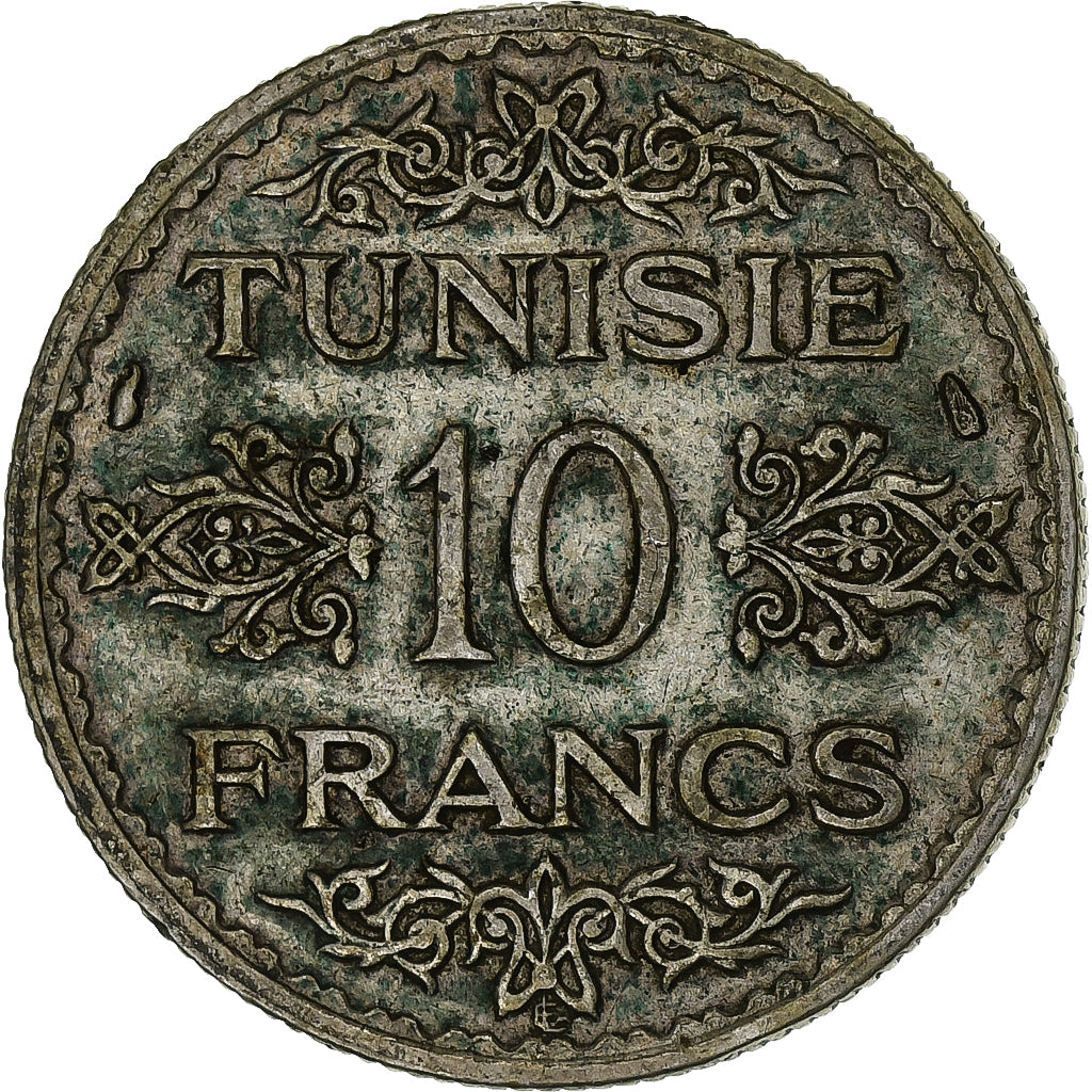 Tunisia, Ahmad Pasha Bey, 10 Francs, 1934, Paris, Argento, BB, KM:262