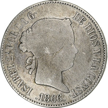 España, Isabel II, Escudo, 1866, Madrid, Plata, BC, KM:626.1