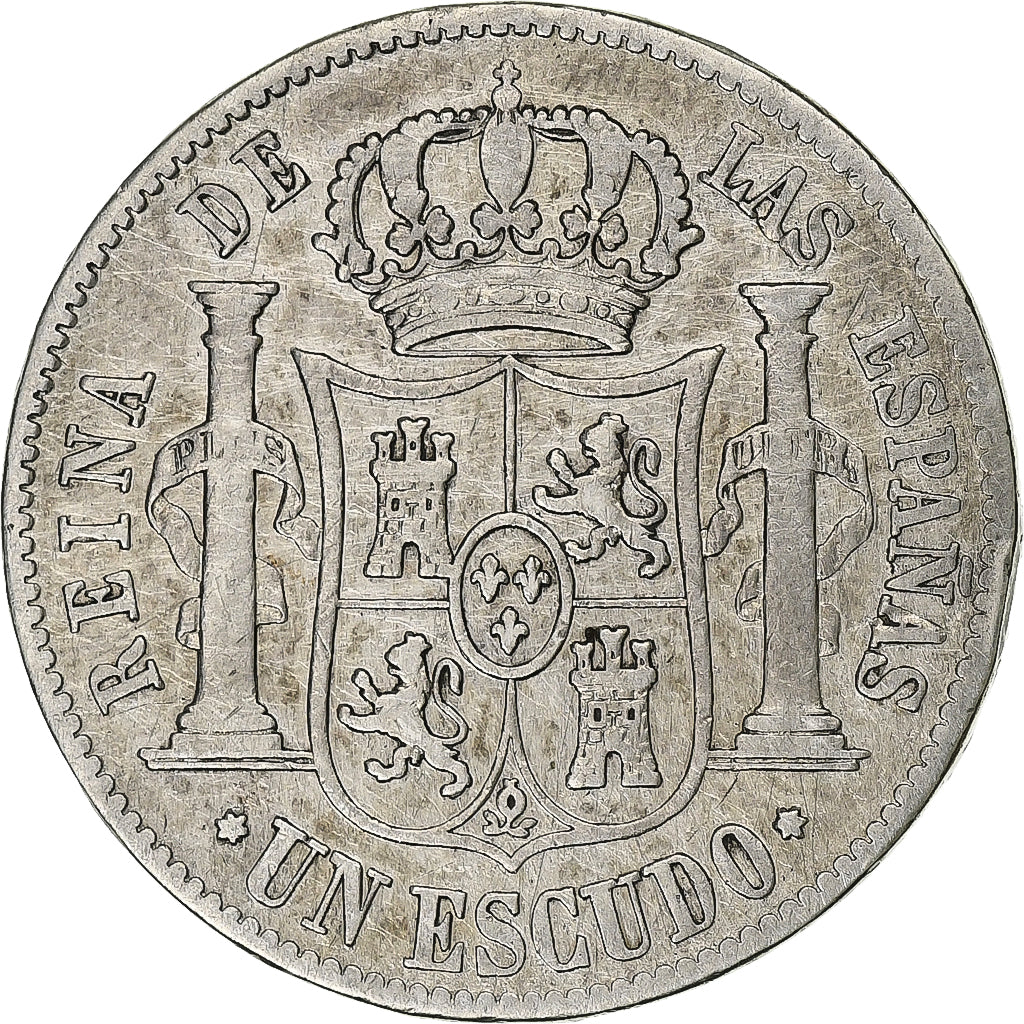 España, Isabel II, Escudo, 1866, Madrid, Plata, BC, KM:626.1