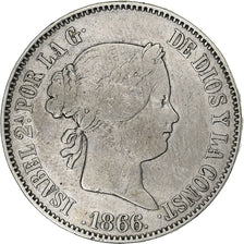España, Isabel II, Escudo, 1866, Madrid, Plata, BC+, KM:626.1