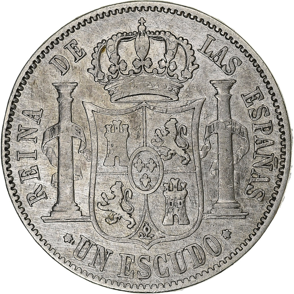 España, Isabel II, Escudo, 1866, Madrid, Plata, BC+, KM:626.1