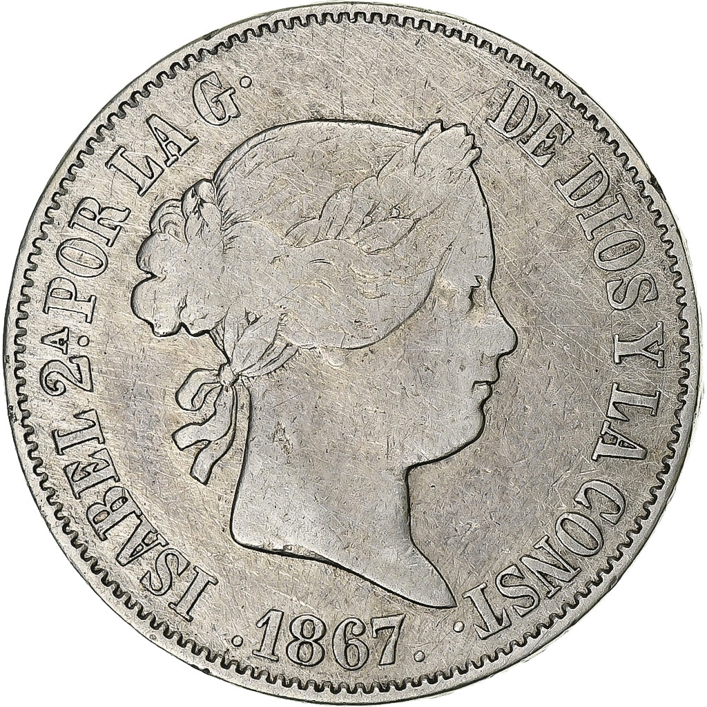 Spain, Isabel II, Escudo, 1867, Silver, VF(20-25), KM:626.1