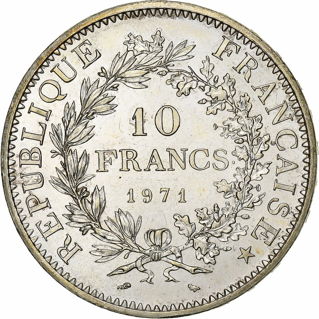 France, 10 Francs, Hercule, 1971, Paris, Silver, MS(63), KM:932