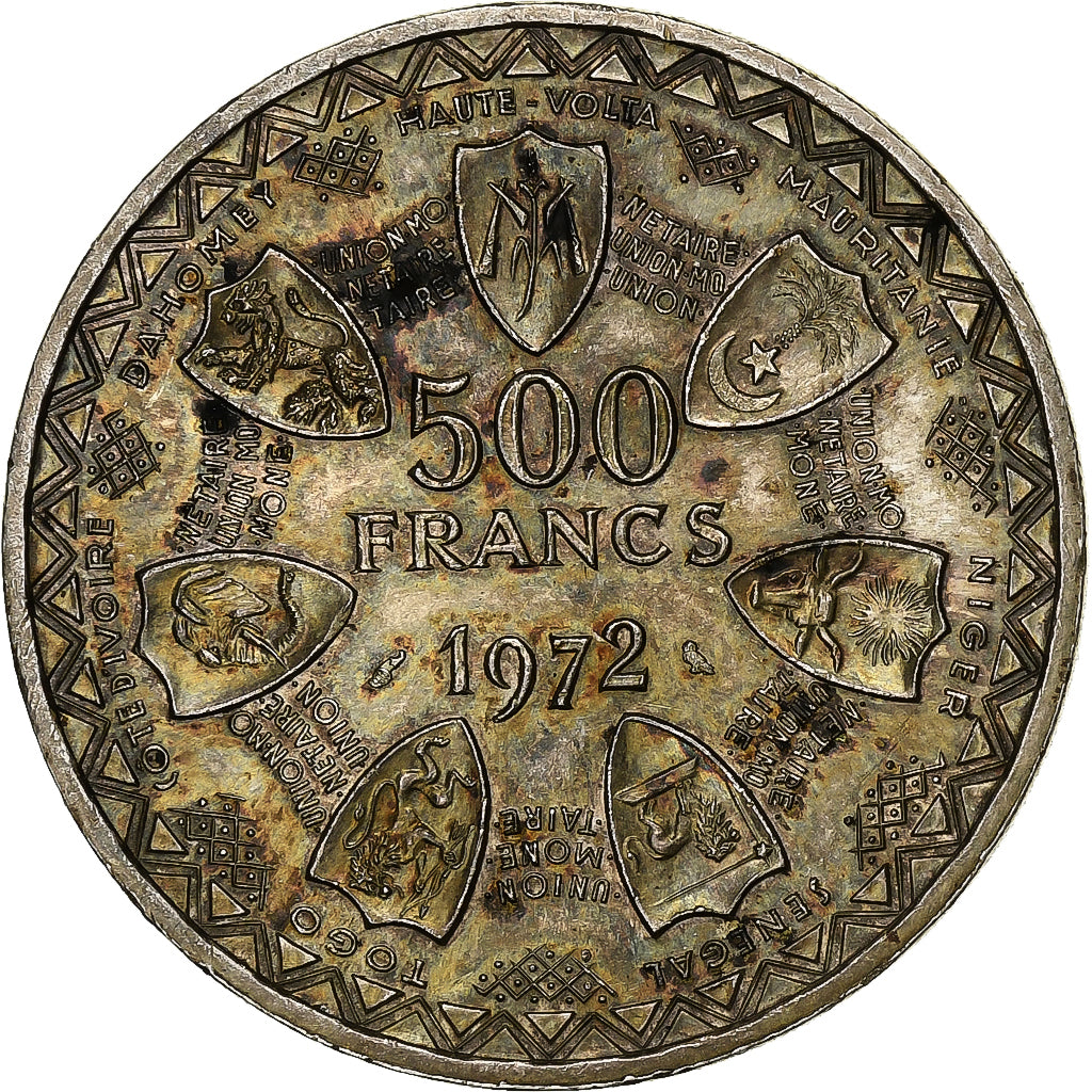 West African States, 500 Francs, 1972, Silver, AU(55-58), KM:7