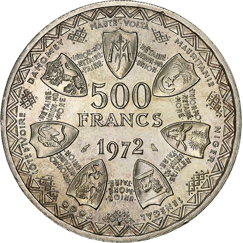 West African States, 500 Francs, 1972, Silver, MS(63), KM:7
