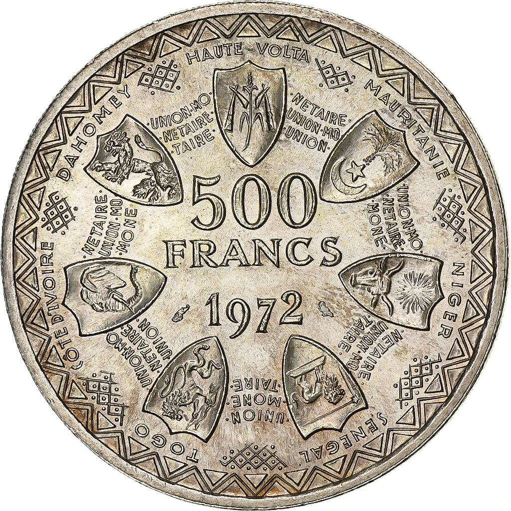 West African States, 500 Francs, 1972, Silver, MS(63), KM:7