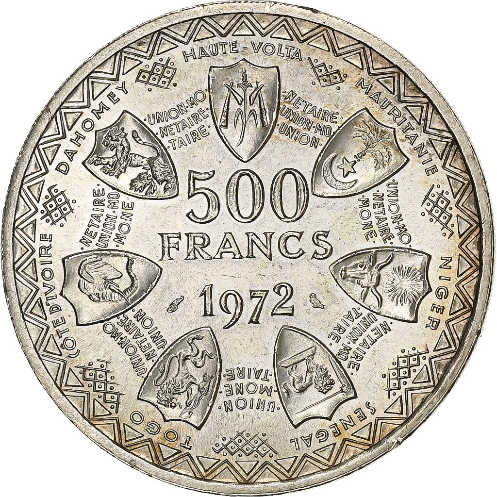West African States, 500 Francs, 1972, Silver, MS(63), KM:7