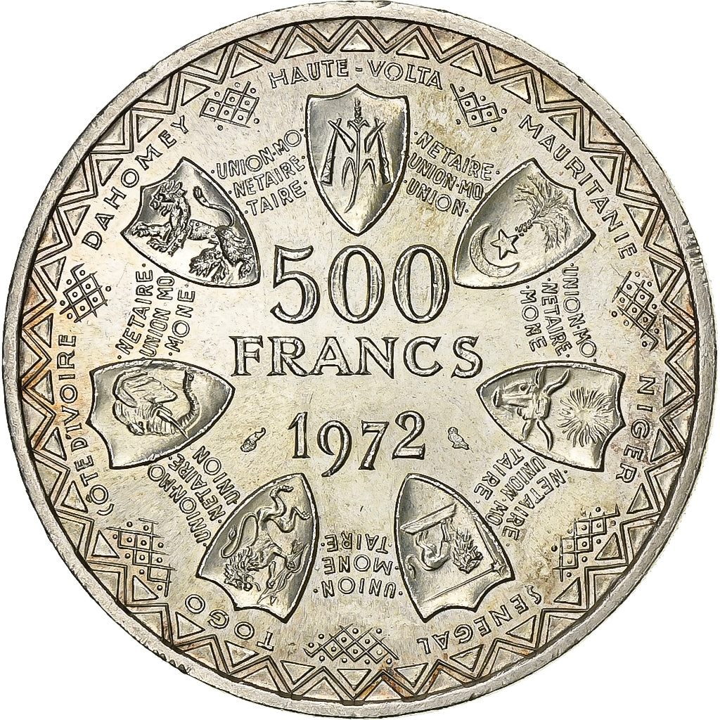 West Afrikaanse Staten, 500 Francs, 1972, Zilver, UNC-, KM:7