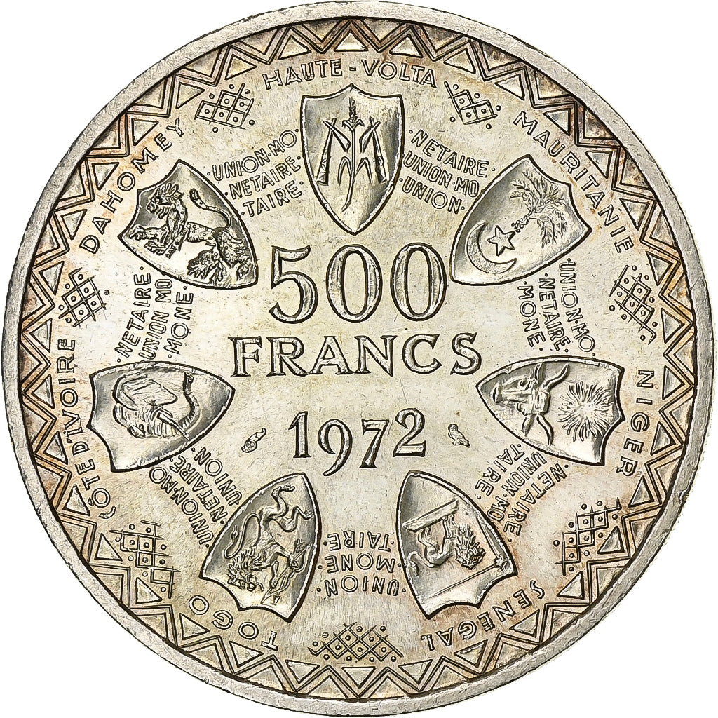 West African States, 500 Francs, 1972, Silver, MS(63), KM:7