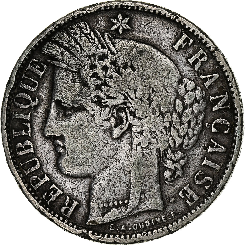 France, 5 Francs, Cérès, 1870, Bordeaux, Silver, VF(20-25), Gadoury:742