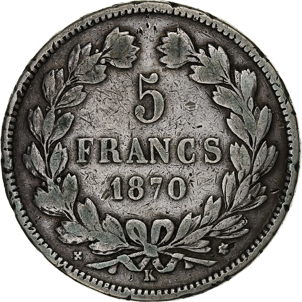 France, 5 Francs, Cérès, 1870, Bordeaux, Silver, VF(20-25), Gadoury:742