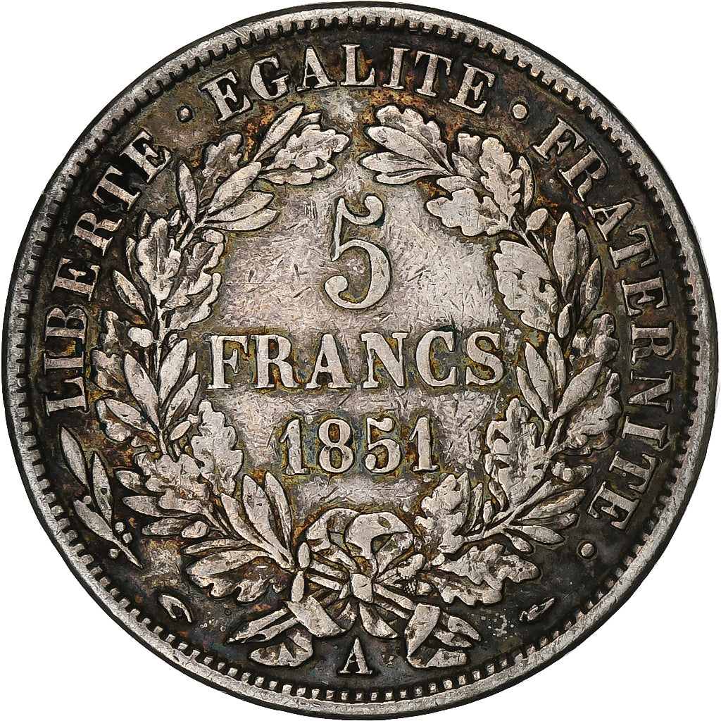 Francja, 5 Francs, Cérès, 1851, Paris, Srebro, VF(20-25), Gadoury:719