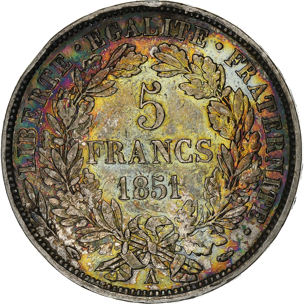 Francia, 5 Francs, Cérès, 1851, Paris, Plata, BC+, Gadoury:719, KM:761.1