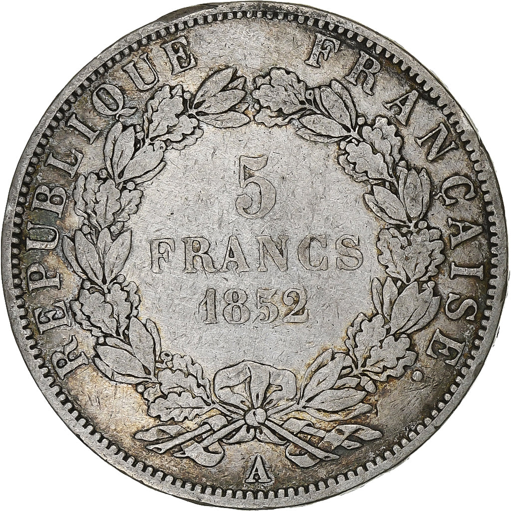 France, 5 Francs, Louis Napoléon Bonaparte, 1852, Paris, Silver, VF(20-25)