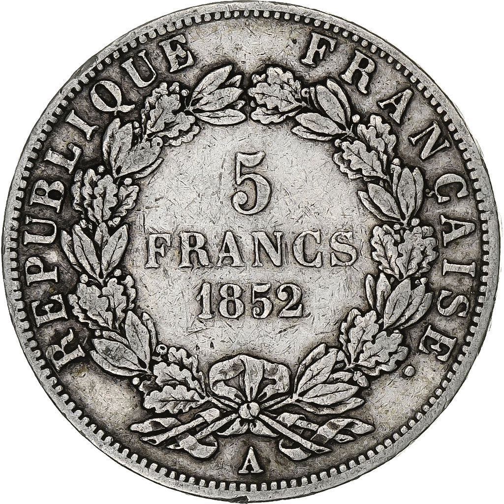 France, 5 Francs, Louis Napoléon Bonaparte, 1852, Paris, Silver, VF(20-25)