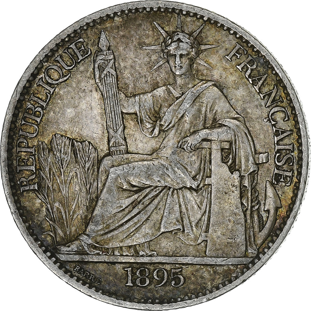 French Indo-China, 50 Cents, 1895, Paris, Silver, EF(40-45), Lecompte:257, KM:4