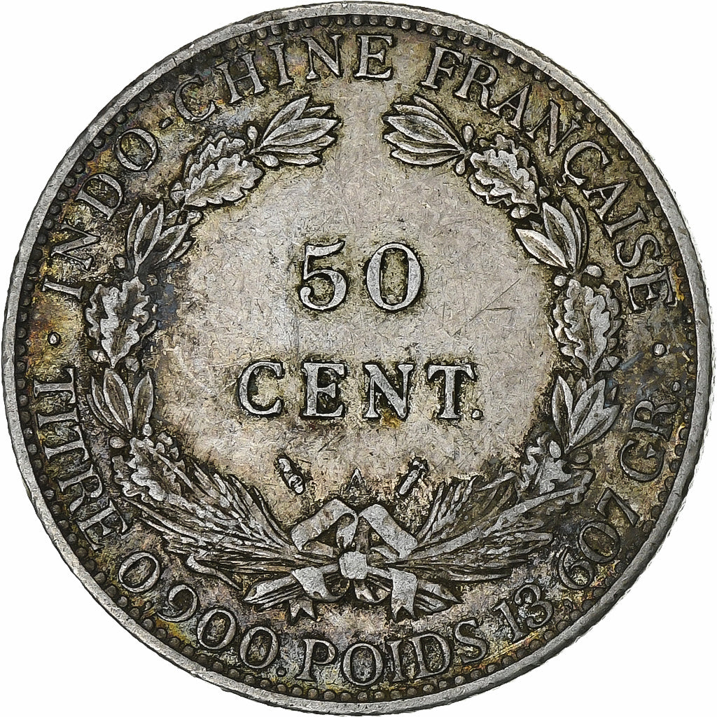 French Indo-China, 50 Cents, 1895, Paris, Silver, EF(40-45), Lecompte:257, KM:4