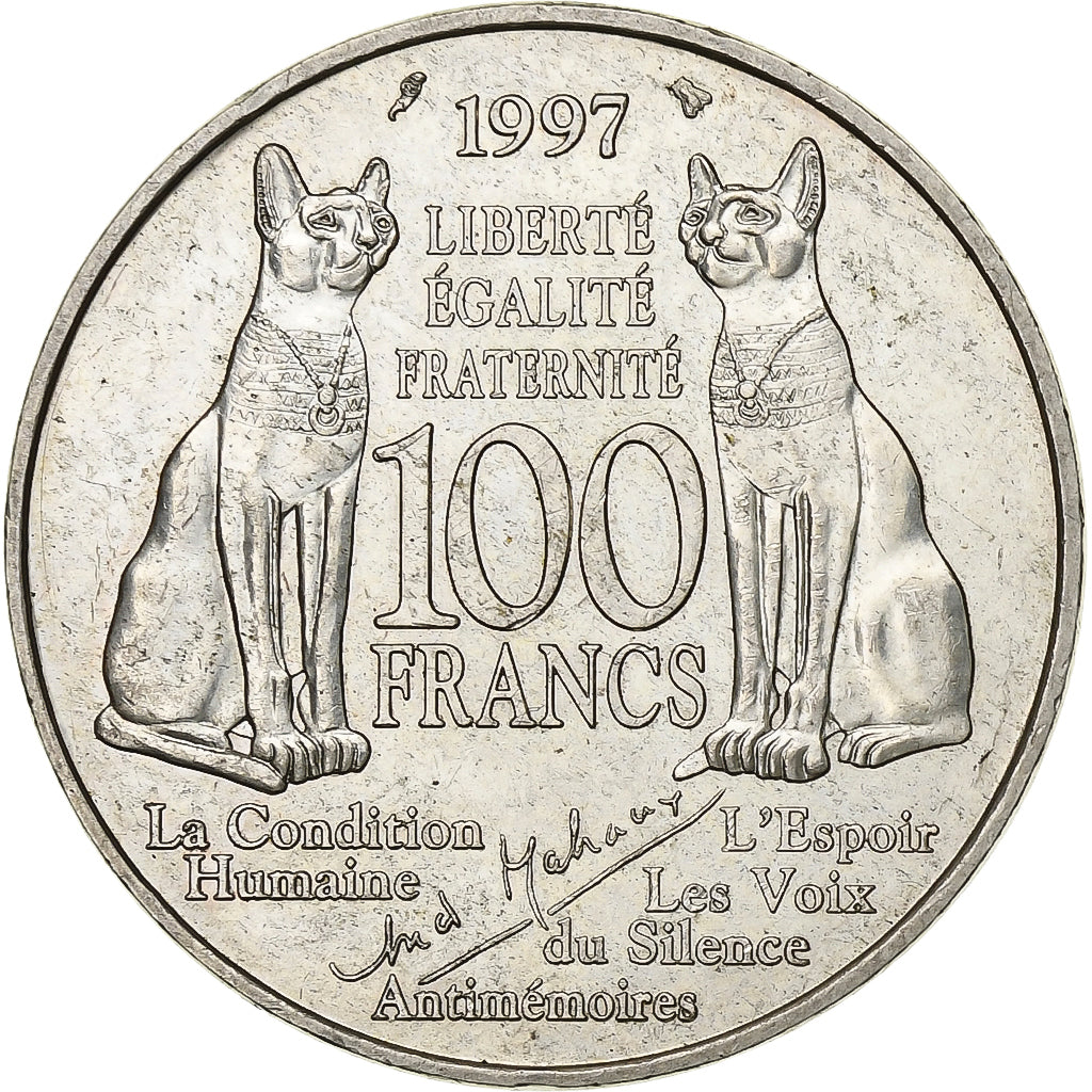 France, 100 Francs, André Malraux, 1997, Silver, MS(60-62), Gadoury:954