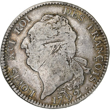França, Louis XVI, Ecu de 6 Livres, 1792, Paris, Prata, VF(20-25), Gadoury:55