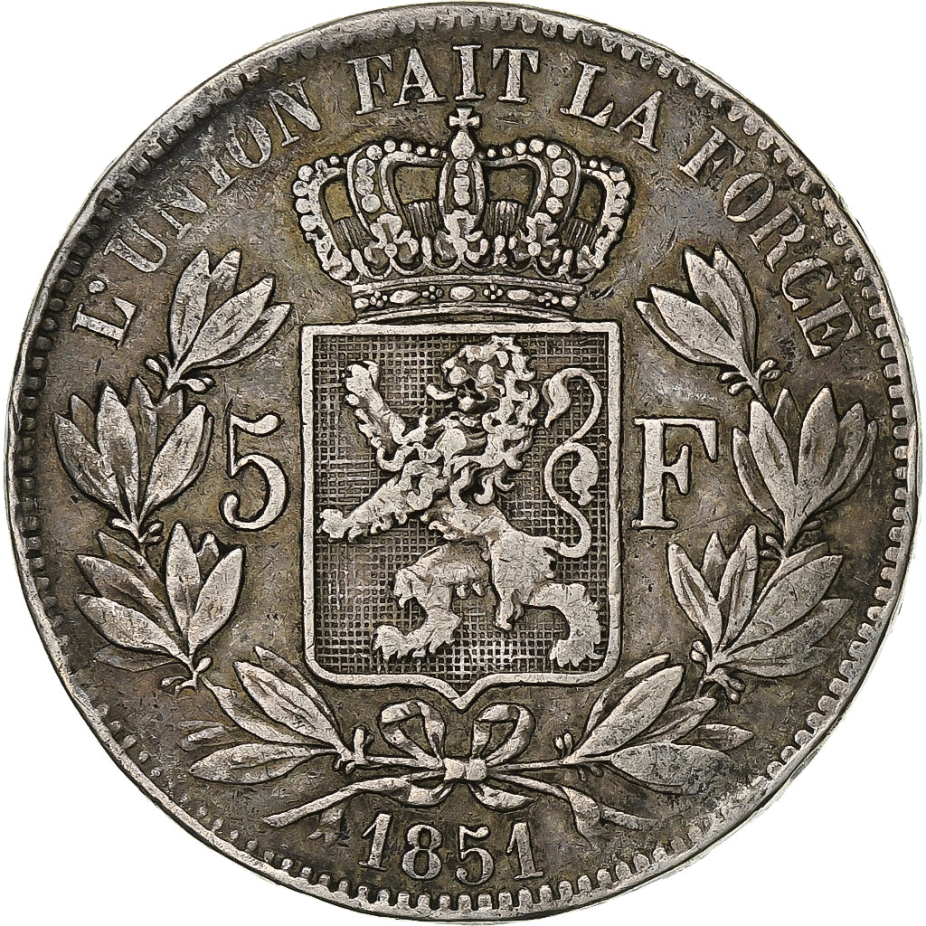 Belgium, Leopold I, 5 Francs, 5 Frank, 1851, Silver, VF(30-35), KM:17