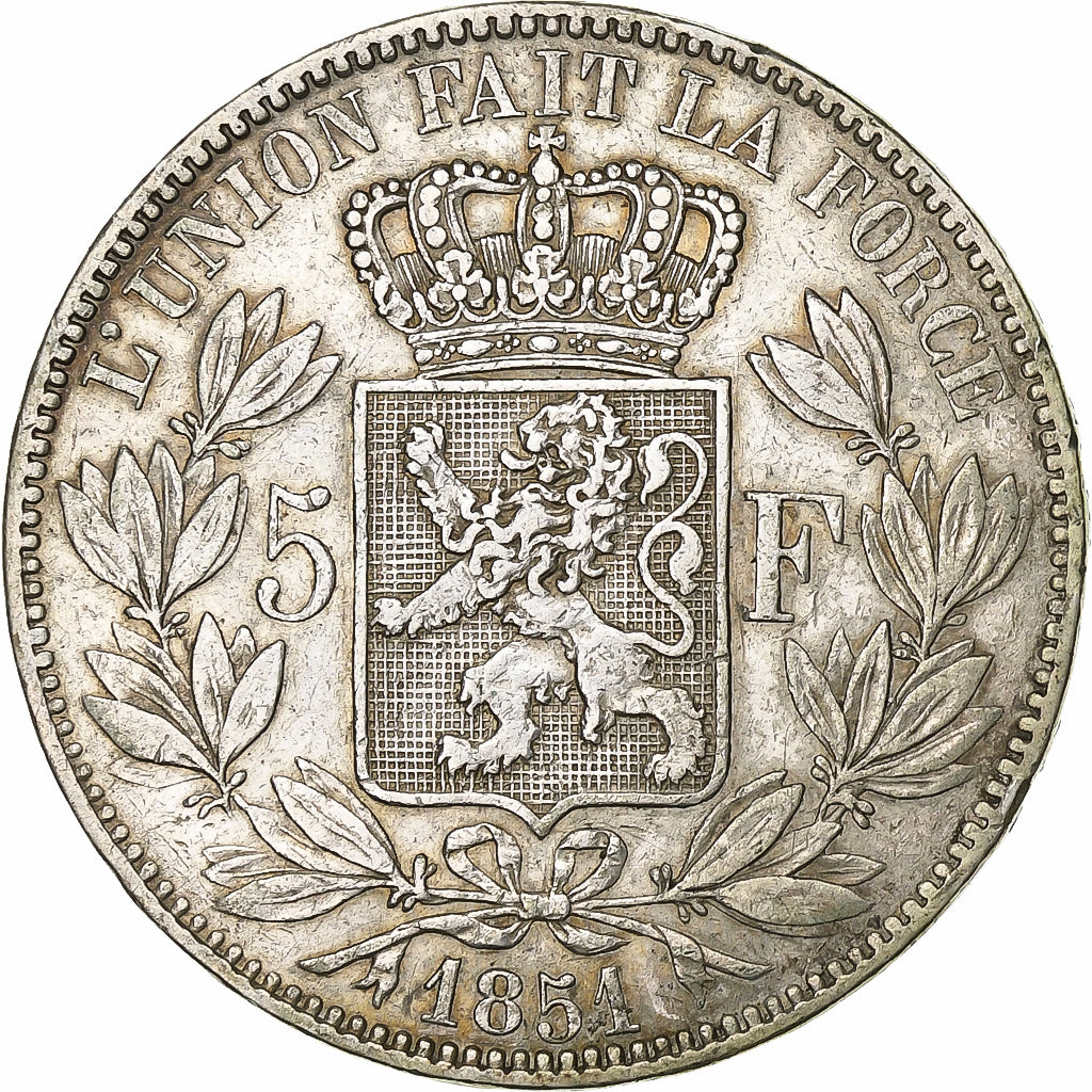 Belgium, Leopold I, 5 Francs, 5 Frank, 1851, Silver, EF(40-45), KM:17