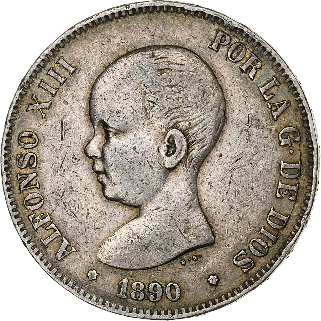 Spain, Alfonso XIII, 5 Pesetas, 1890, Madrid, Silver, VF(30-35), KM:689