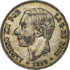 Spain, Alfonso XII, 5 Pesetas, 1885 (86), Madrid, Silver, EF(40-45), KM:688