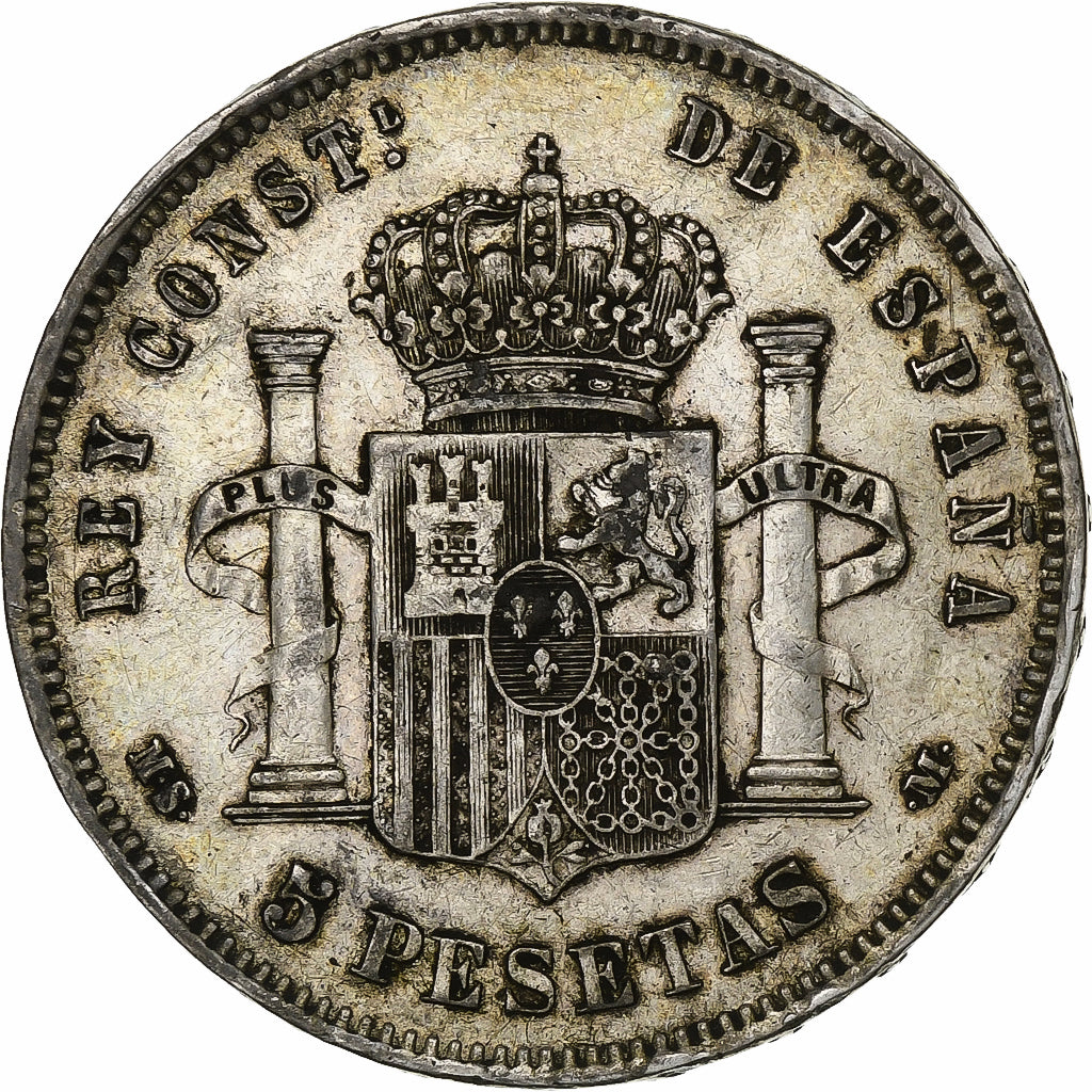 Spain, Alfonso XII, 5 Pesetas, 1885 (86), Madrid, Silver, EF(40-45), KM:688