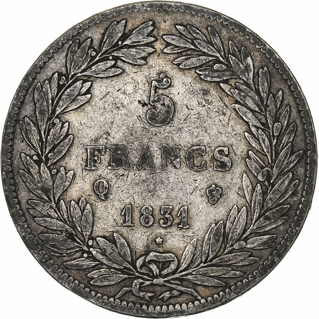 Francja, 5 Francs, Louis-Philippe, 1831, Perpignan, Srebro, VF(20-25)